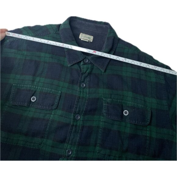 L.L. Bean Men's Fleece-Lined Flannel Shirt, Traditional Fit Green Blue XXL Tall - Picture 9 of 10